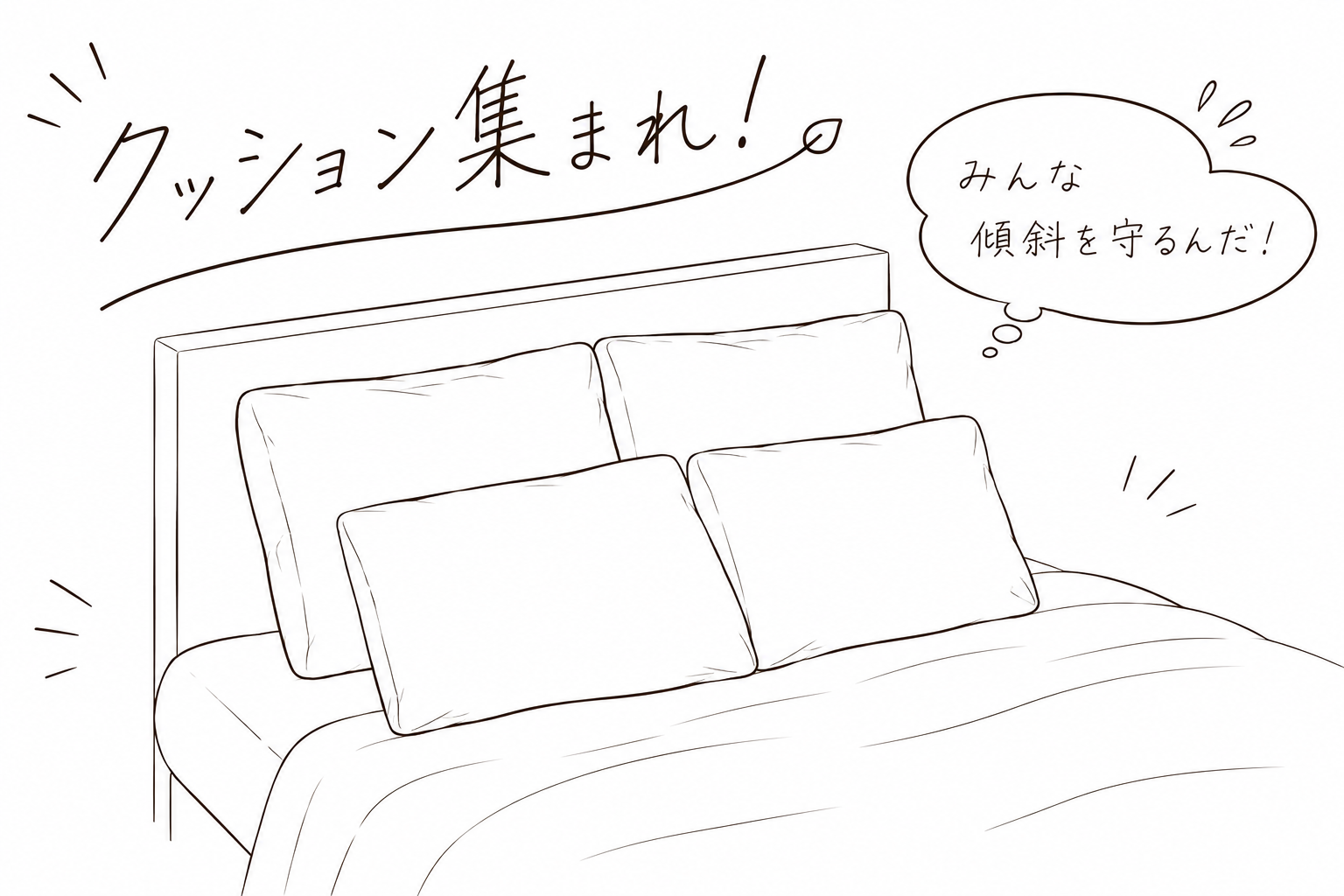 クッションを集めて傾斜を作った画像